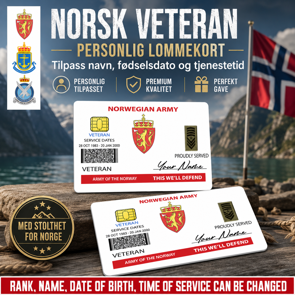 Personalized Norway Soldier/ Veteran With Rank, Name And Year Aluminum Wallet Card - 17472672