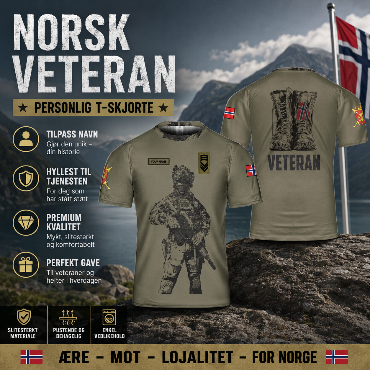 Personalized Norway Solider/ Veteran Camo With Name And Rank T-Shirt 3D Printed - 1705449601