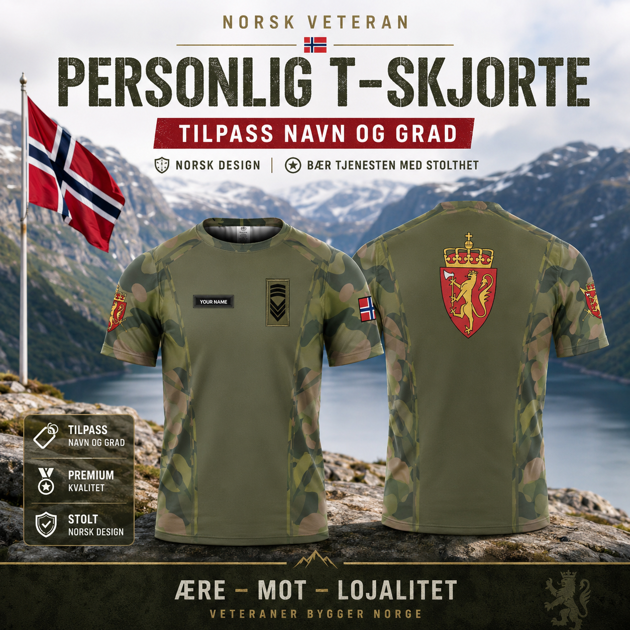 Personalized Norway Solider/ Veteran Camo With Name And Rank T-Shirt 3D Printed - 1705536002