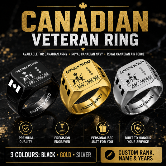 Personalized Canada Soldier/Veteran with Name, Year and Rank Engraved Men’s Ring - 17635104