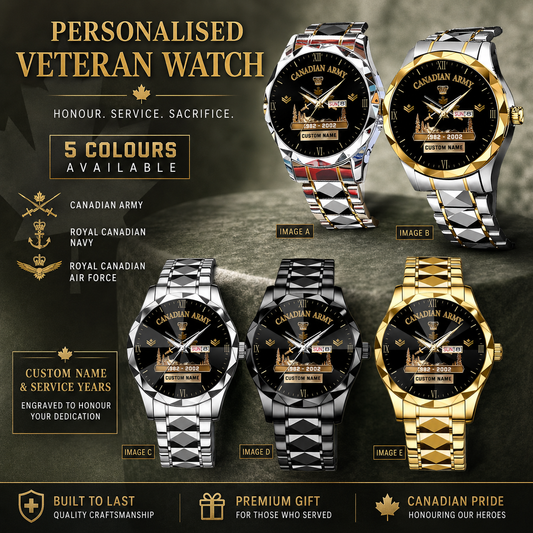 Personalized Canada Soldier/ Veteran With Rank and Name, Year Gentleman Crystal Metal Watch - 17779392