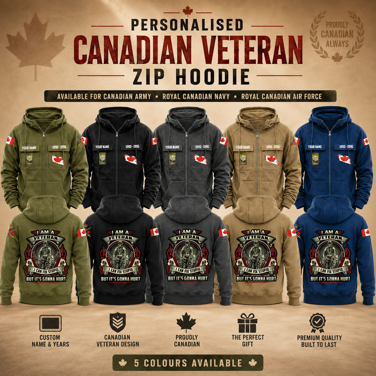 Personalized Canada Soldier/Veteran Tactical Zip Hoodie, I Am A Veteran - QK1780012802
