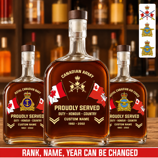 Personalized Canadian Soldier/ Veteran With Rank, Name And Year Whiskey Bottle Glass - 17781984
