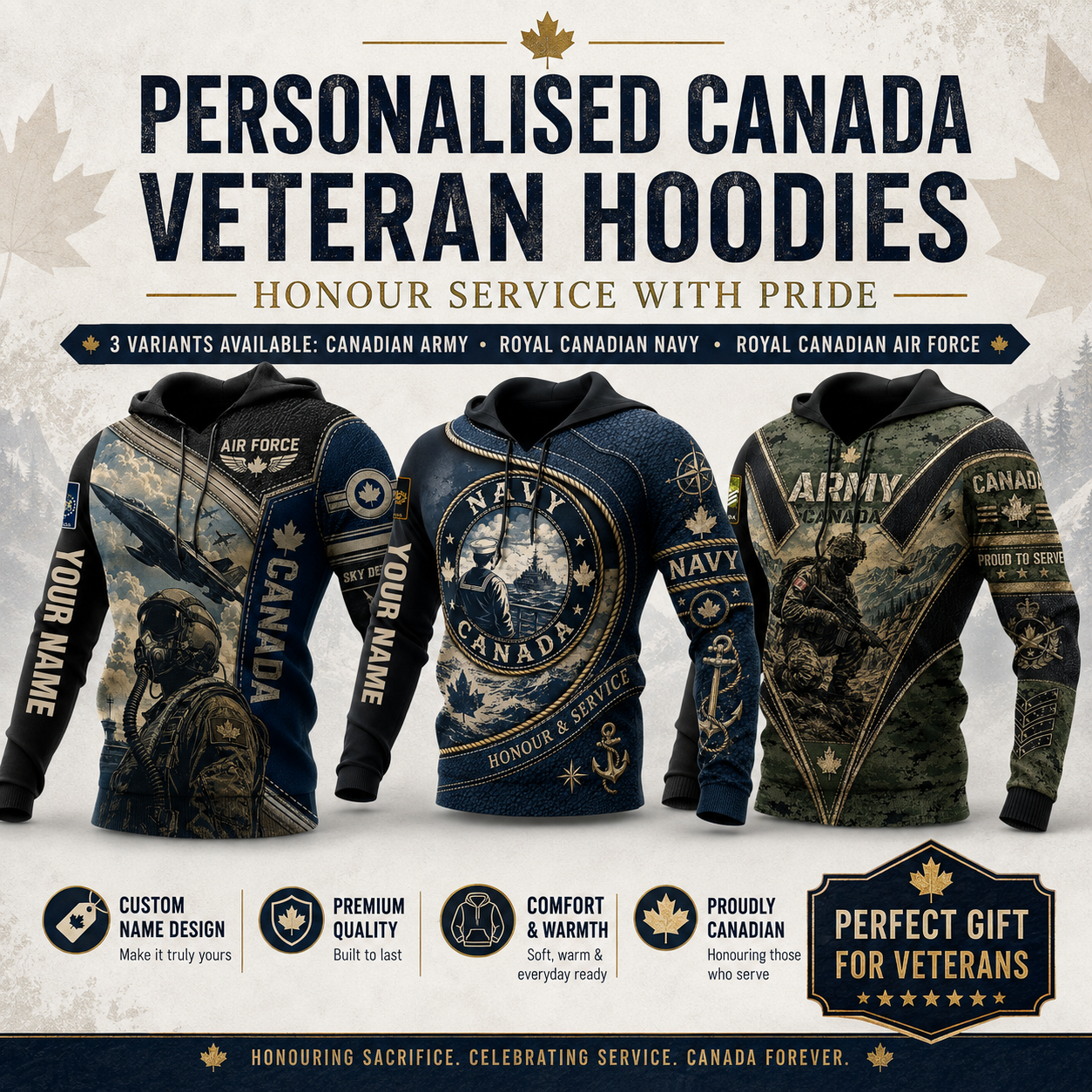 Personalized Canada Soldier/Veteran with Name & Rank Hoodie All Over Printed - 177811200