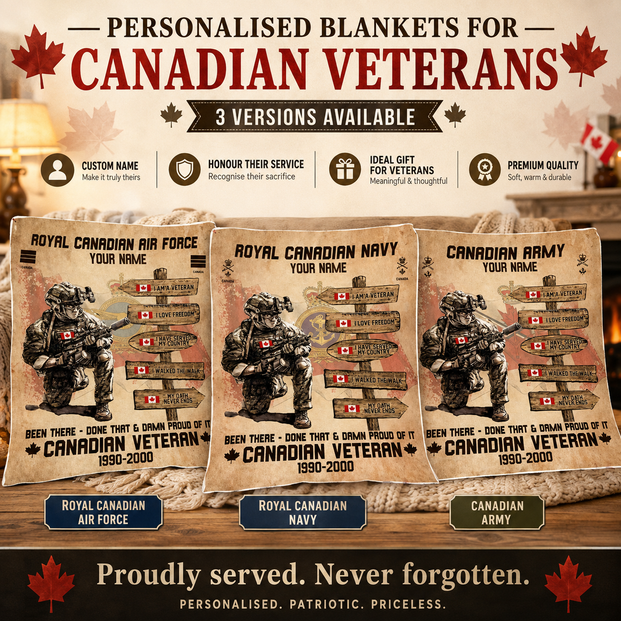 Personalized Canadian Soldier/ Veteran With Name, Rank And Year Fleece Blanket 3D Printed - 17289504