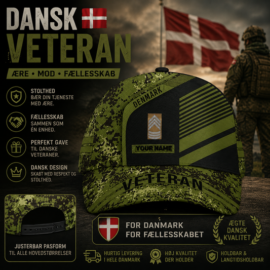 Personalized Name And Rank Denmark Camo Baseball Cap Soldier/Veteran - 1605230001 - D04