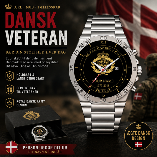 Personalized Denmark Soldier/ Veteran With Name And Year Gentleman Stainless Steel Watch - 17391456