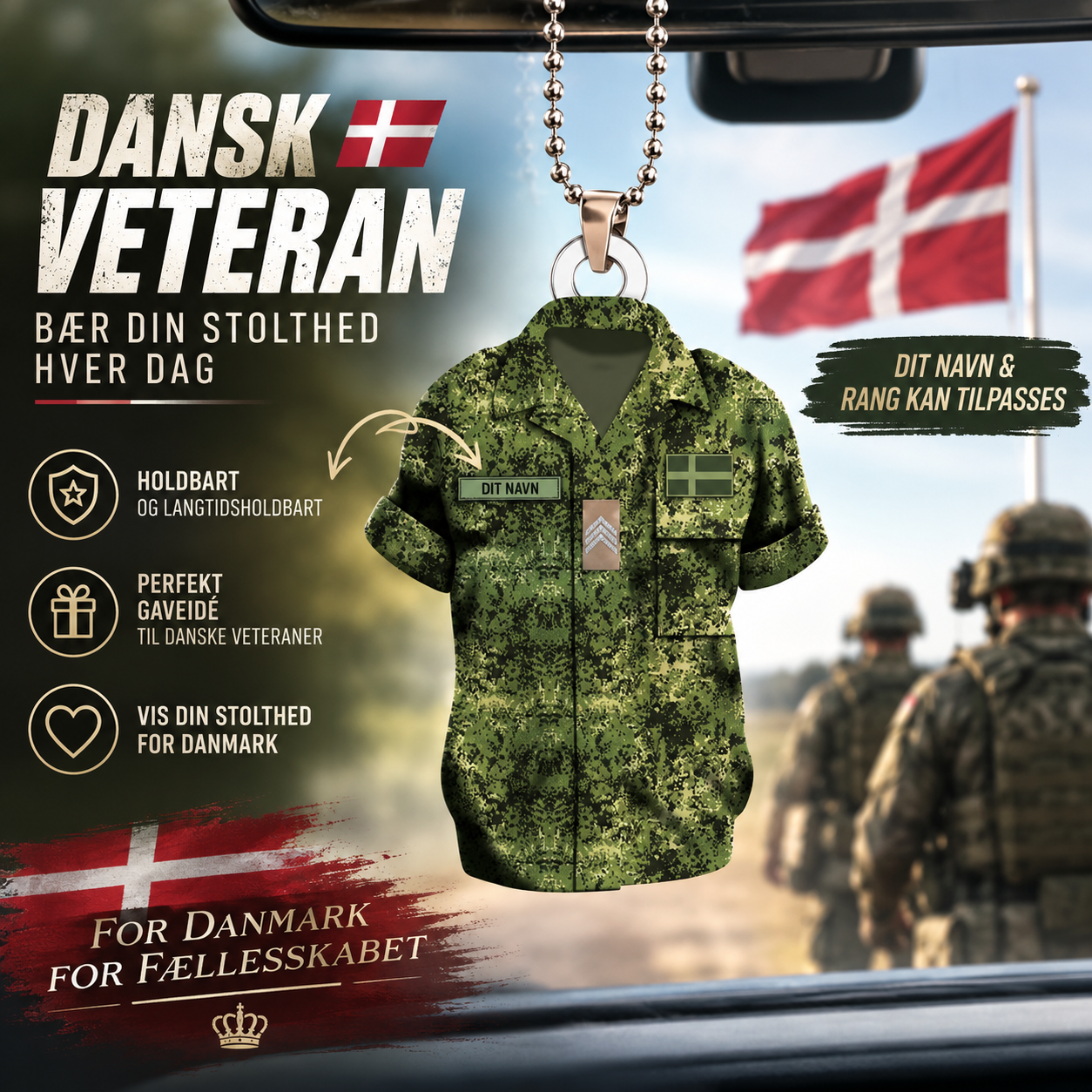 Personalized Denmark Veteran/Soldier Christmas with Name and Rank Ornament Printed - 17317152