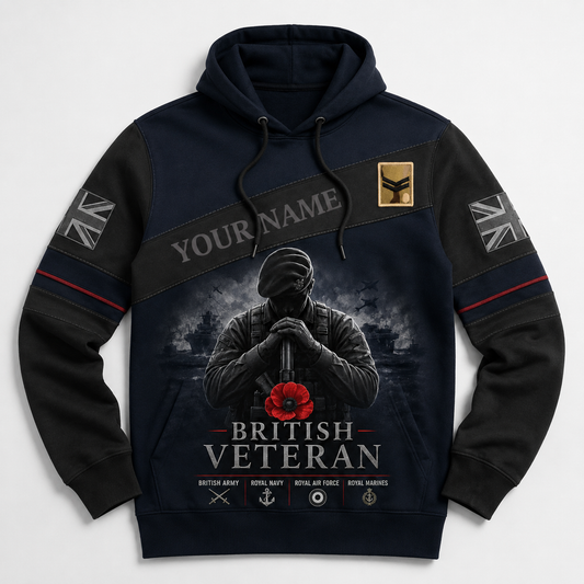 Personalized UK Soldier/Veteran with Name & Rank Hoodie All Over Printed - 177880325