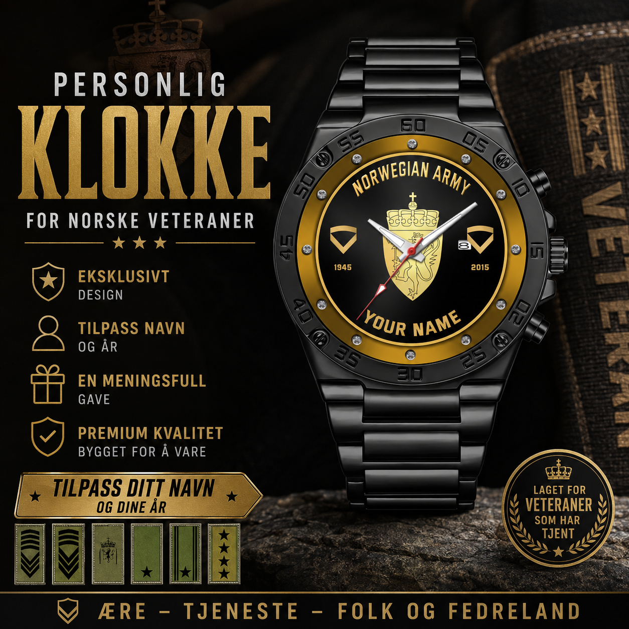 Personalized Norway Soldier/ Veteran With Name, Rank And Year Gentleman Stainless Steel Watch - 17387136