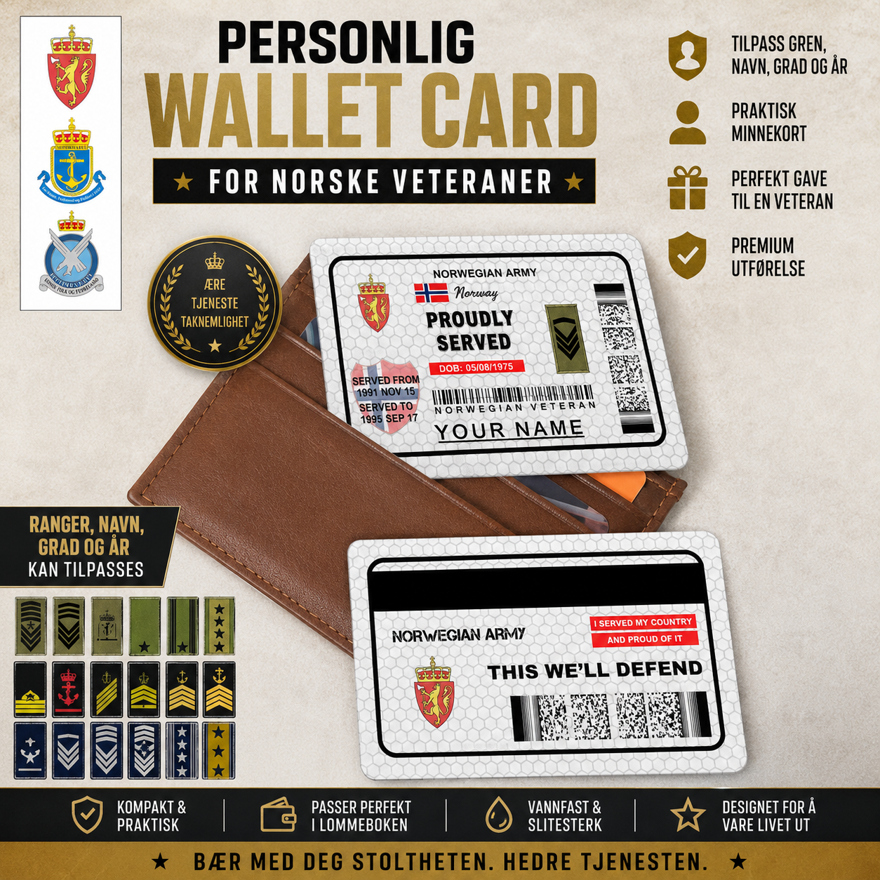 Personalized Norway Soldier/ Veteran With Rank, Name And Year Aluminum Wallet Card - 17470944