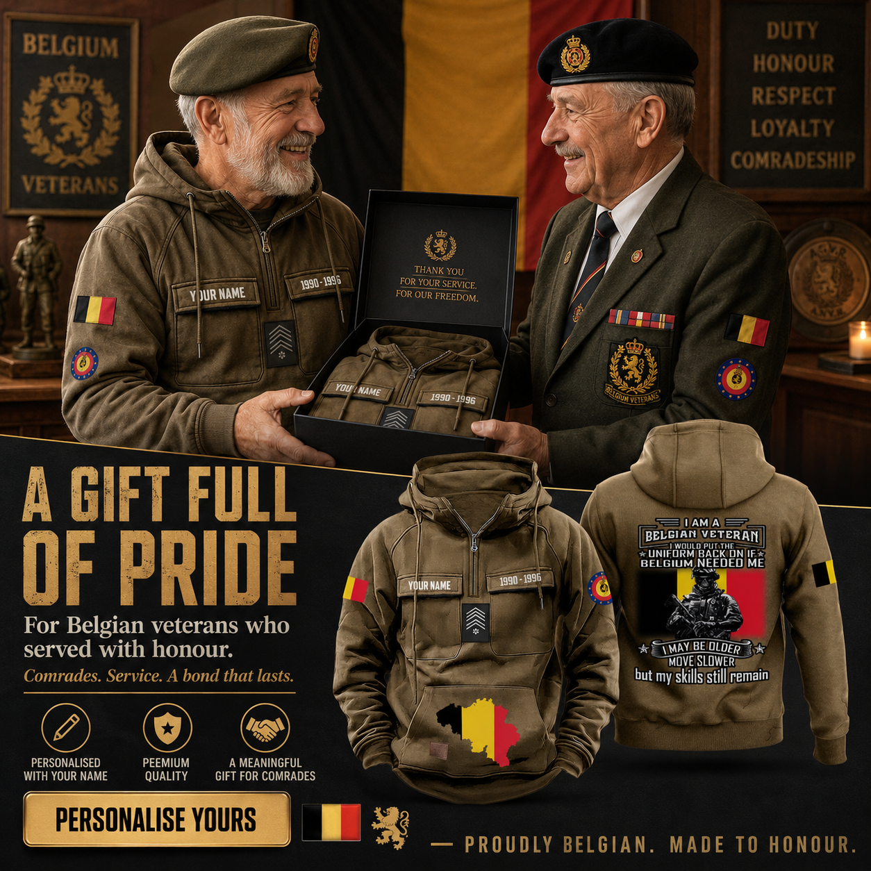 Personalized Belgium Soldier/Veteran Vintage Hoodie All Over Printed - 1760313603