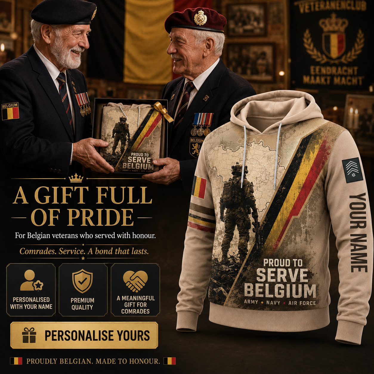 Personalized Belgium Soldier/Veteran with Name & Rank Hoodie All Over Printed - 177871682
