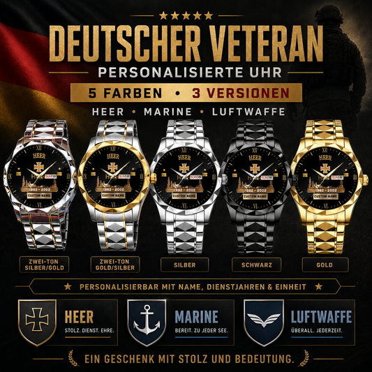 Personalized Germany Soldier/ Veteran With Rank and Name, Year Gentleman Crystal Metal Watch - 17780256