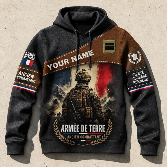 Personalized France Soldier/Veteran with Name & Rank Hoodie All Over Printed - 17788032