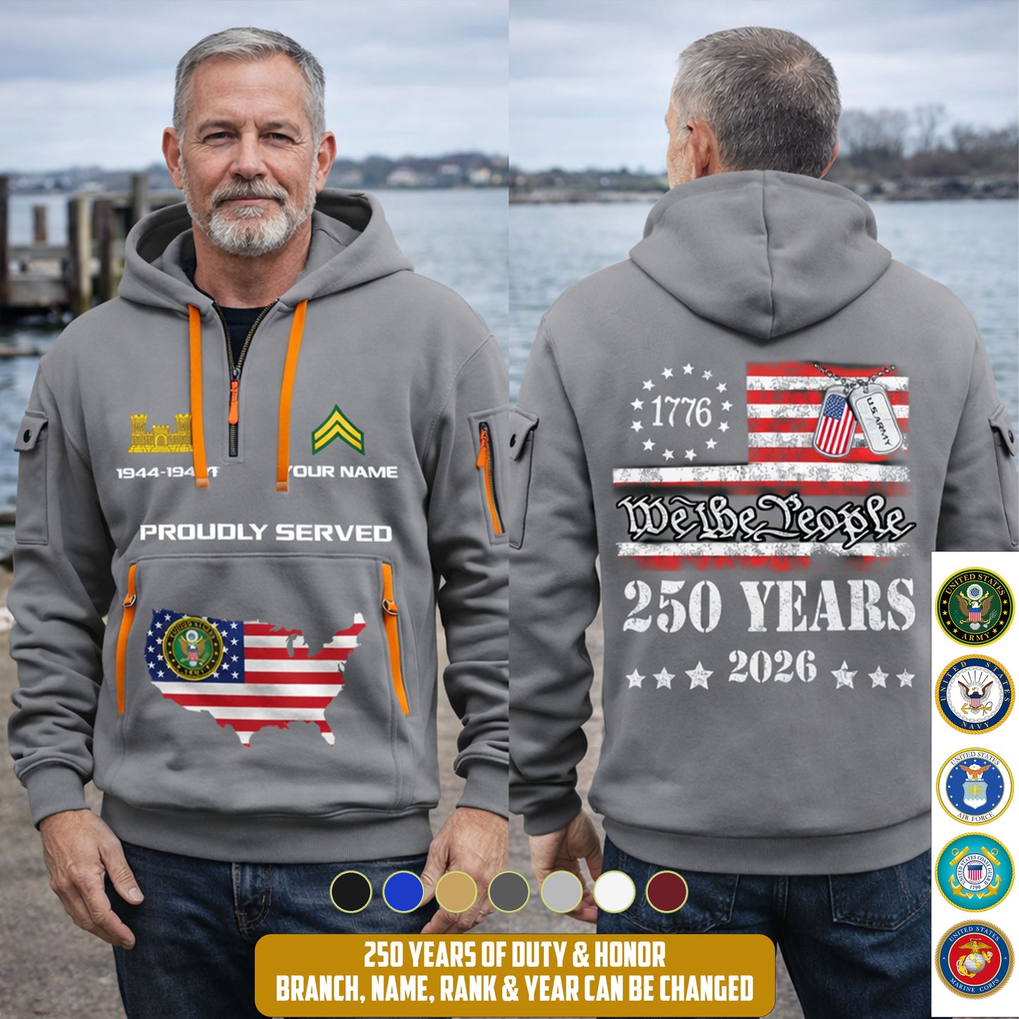 Army Branch - Personalized 250th America Anniversary Zip Hoodie Multicolor – Custom Military Branch, We The People, Independence Day - 1769212801