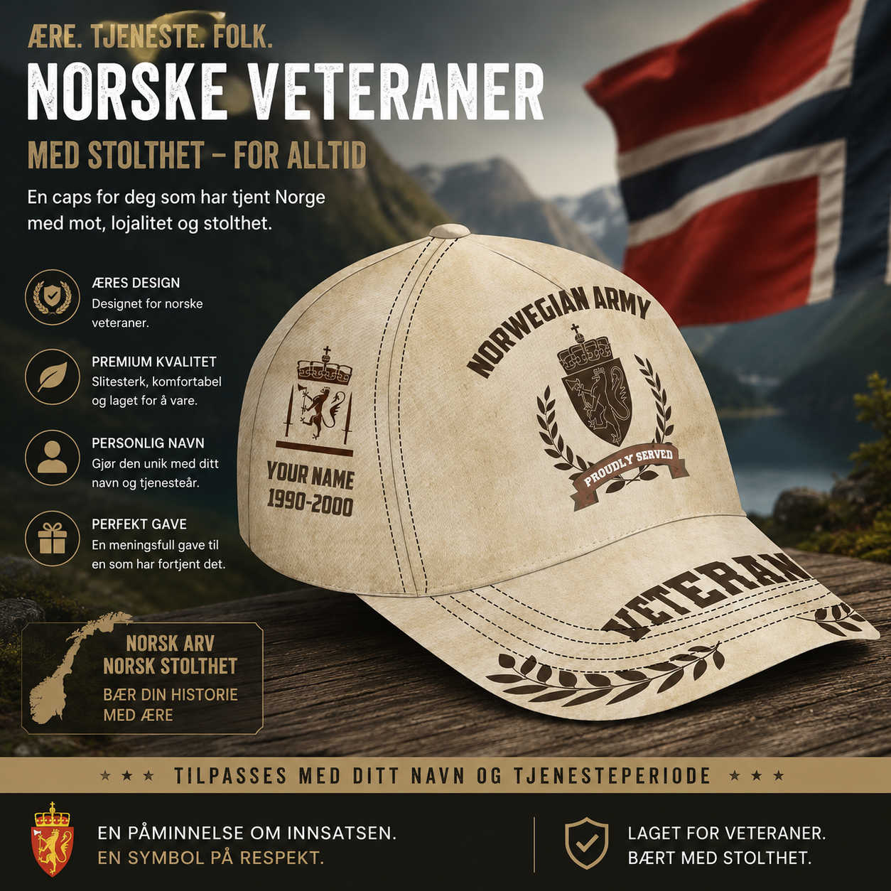 Personalized Rank, Year And Name Norway Soldier/Veterans Camo Baseball Cap - 1721260803