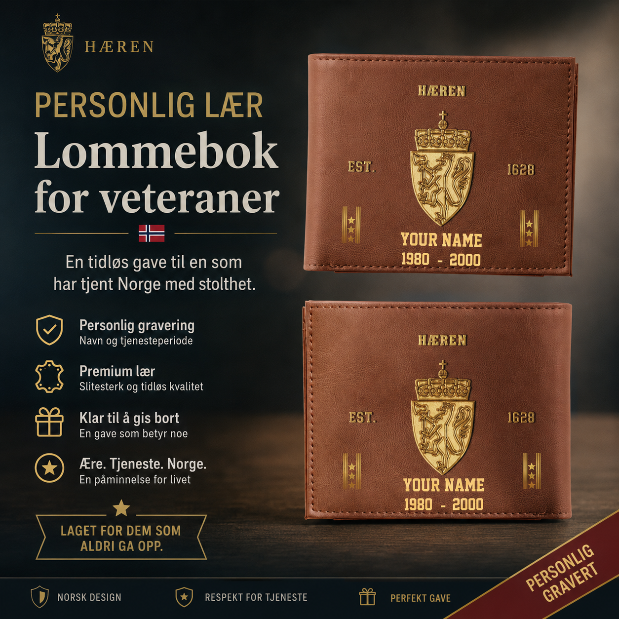 Personalized Norway Soldier/ Veteran With Rank, Year And Name Leather Wallet - 17431200
