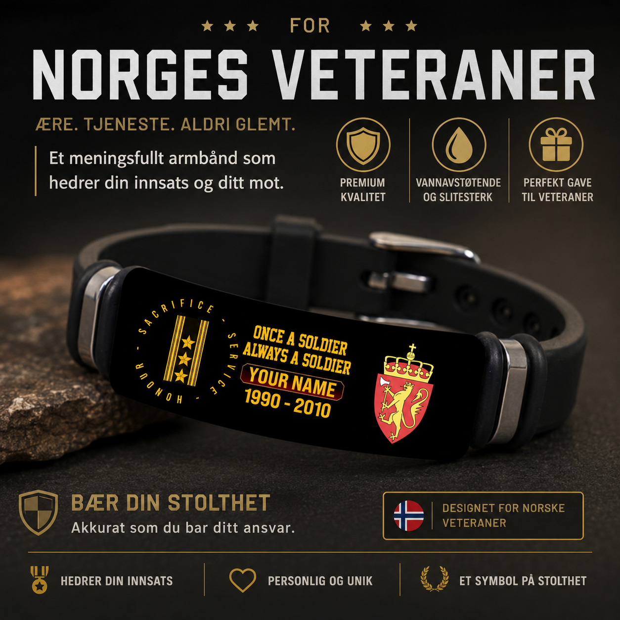 Personalized Norway Soldier/ Veteran With Rank, Name And Year Bracelet - 17452800