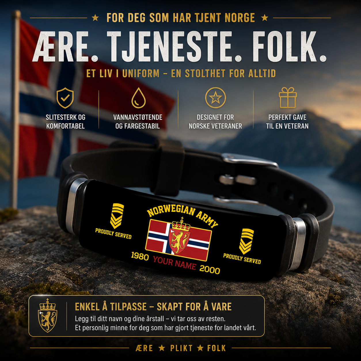 Personalized Norway Soldier/ Veteran With Rank, Name And Year Bracelet - 17454528