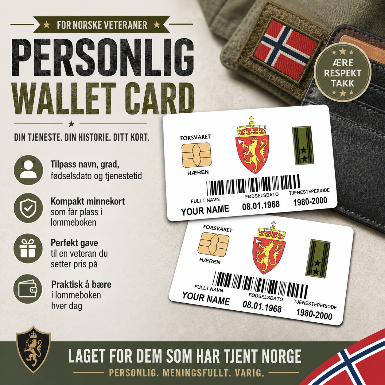 Personalized Norway Soldier/ Veteran With Rank, Name And Year Aluminum Wallet Card - 1750723201