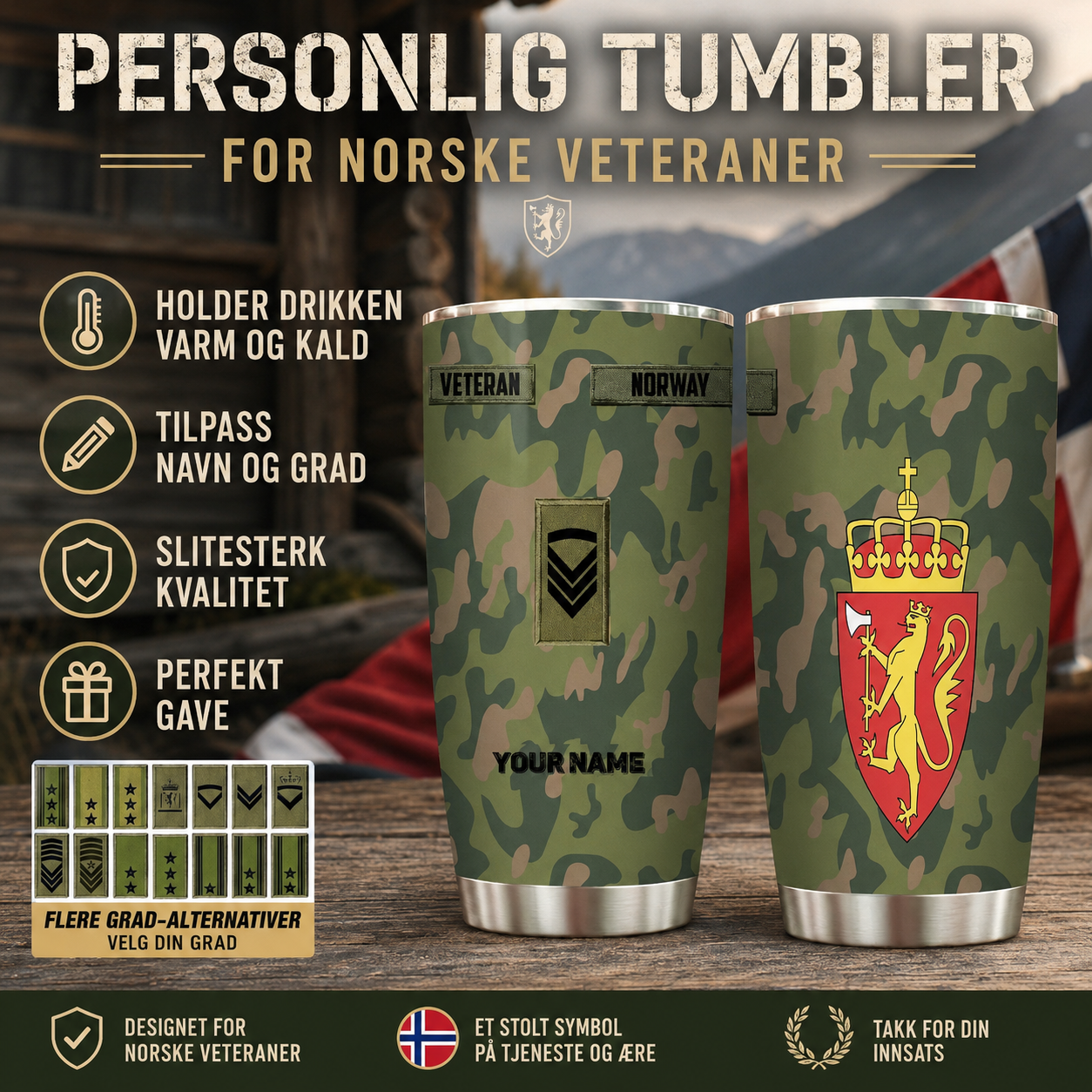 Personalized Norway Veteran/Soldier With Rank And Name Camo Tumbler All Over Printed - 1681776002