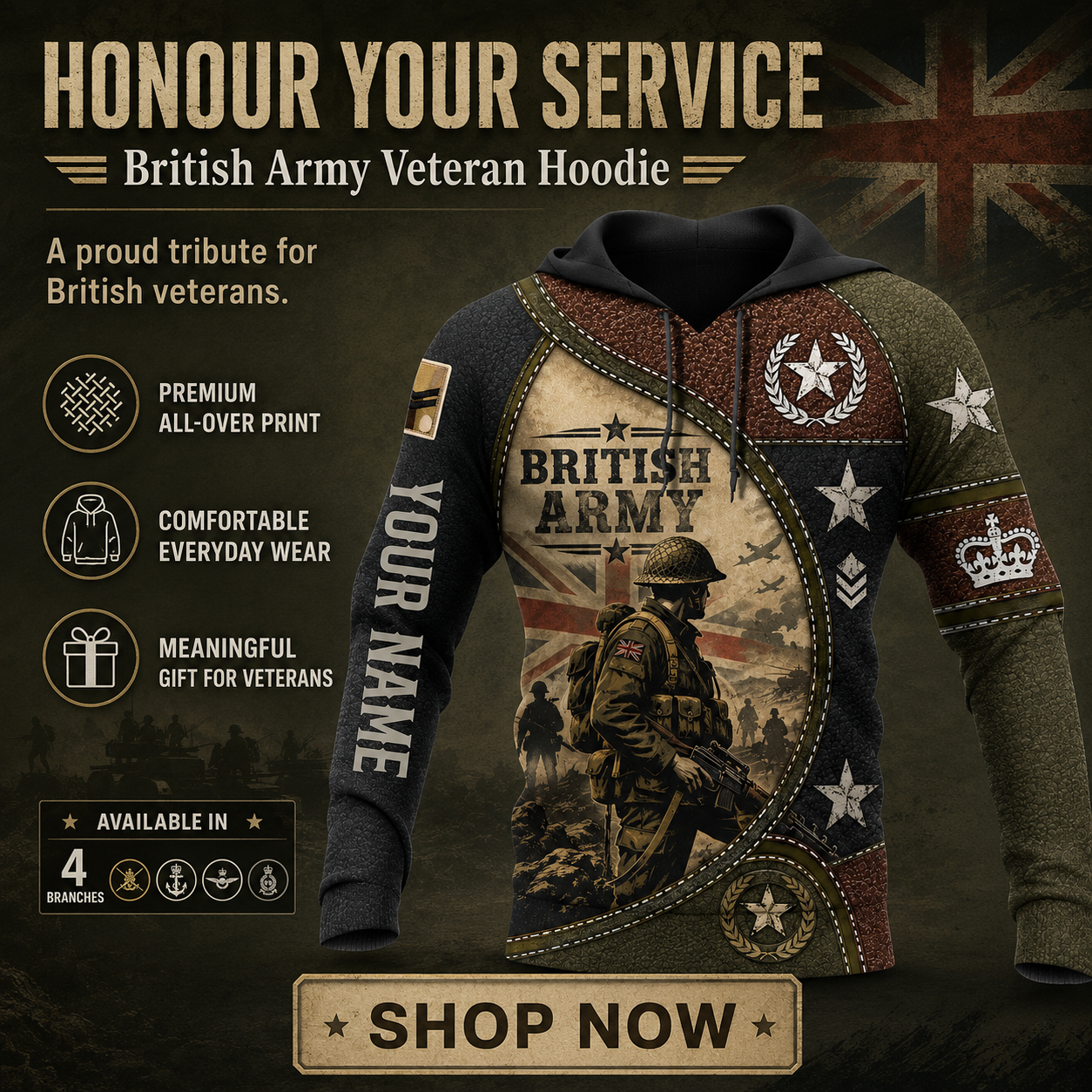 Personalized UK Soldier/Veteran with Name & Rank Hoodie All Over Printed - 177811200