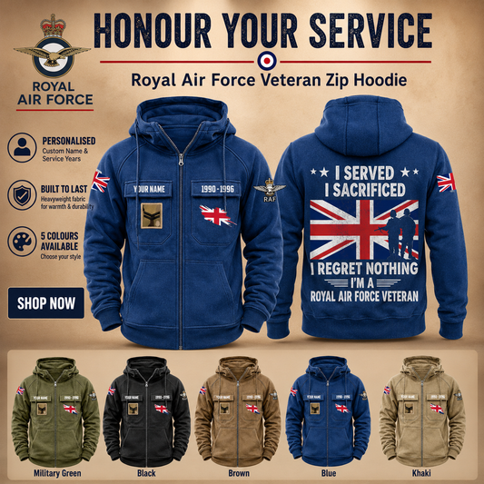 Personalized UK Soldier/Veteran Tactical Zip Hoodie, I'm A British Veteran - QK1780099201