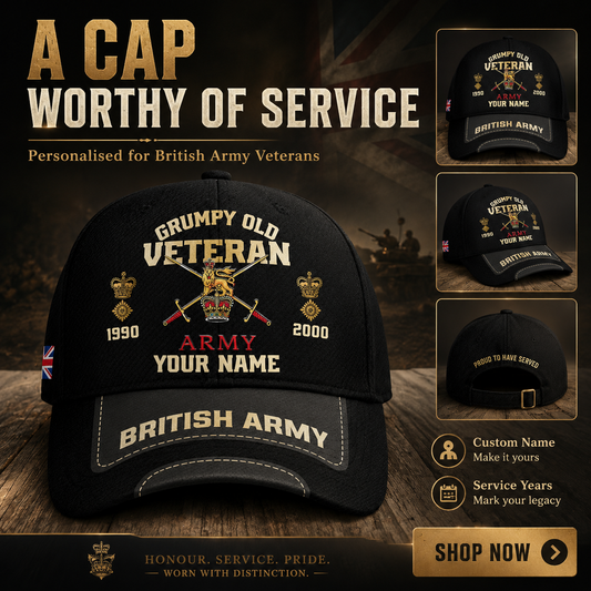 UK Veteran Hat – Personalized with Rank, Name and Year  - 1757376005