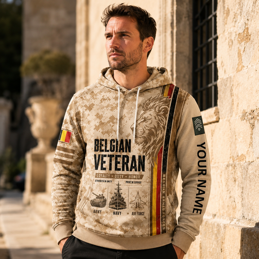 Personalized Belgium Soldier/Veteran with Name & Rank Hoodie All Over Printed - 17783712
