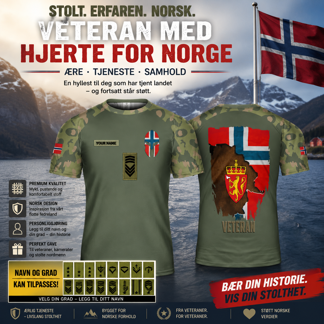 Personalized Norway Solider/ Veteran Camo With Name And Rank T-shirt 3D Printed - 1705968001