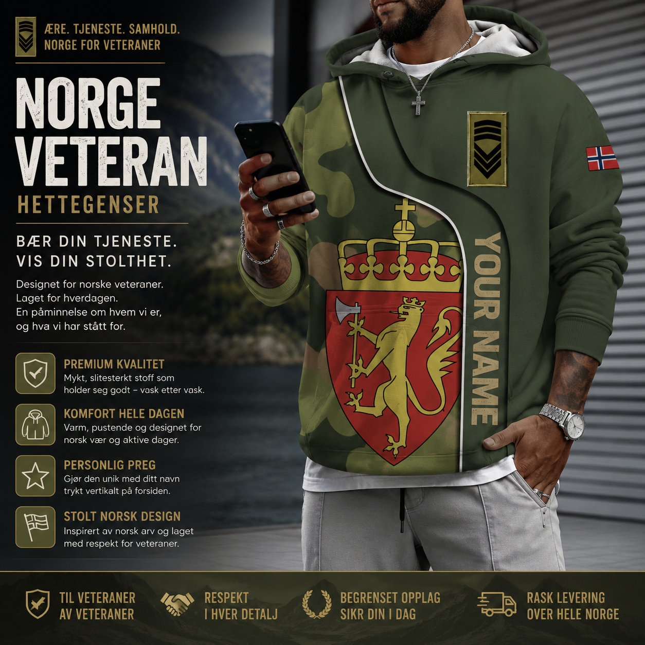Personalized Norway Soldier/ Veteran Camo With Name And Rank Hoodie - 1699574403