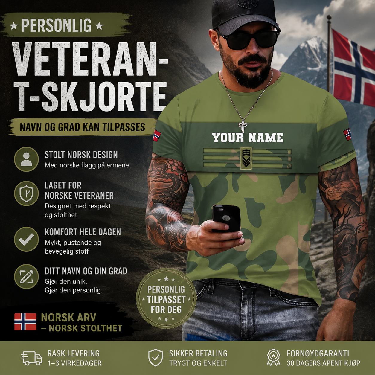 Personalized Norway Soldier/ Veteran Camo With Name And Rank T-shirt 3D Printed - 17050176