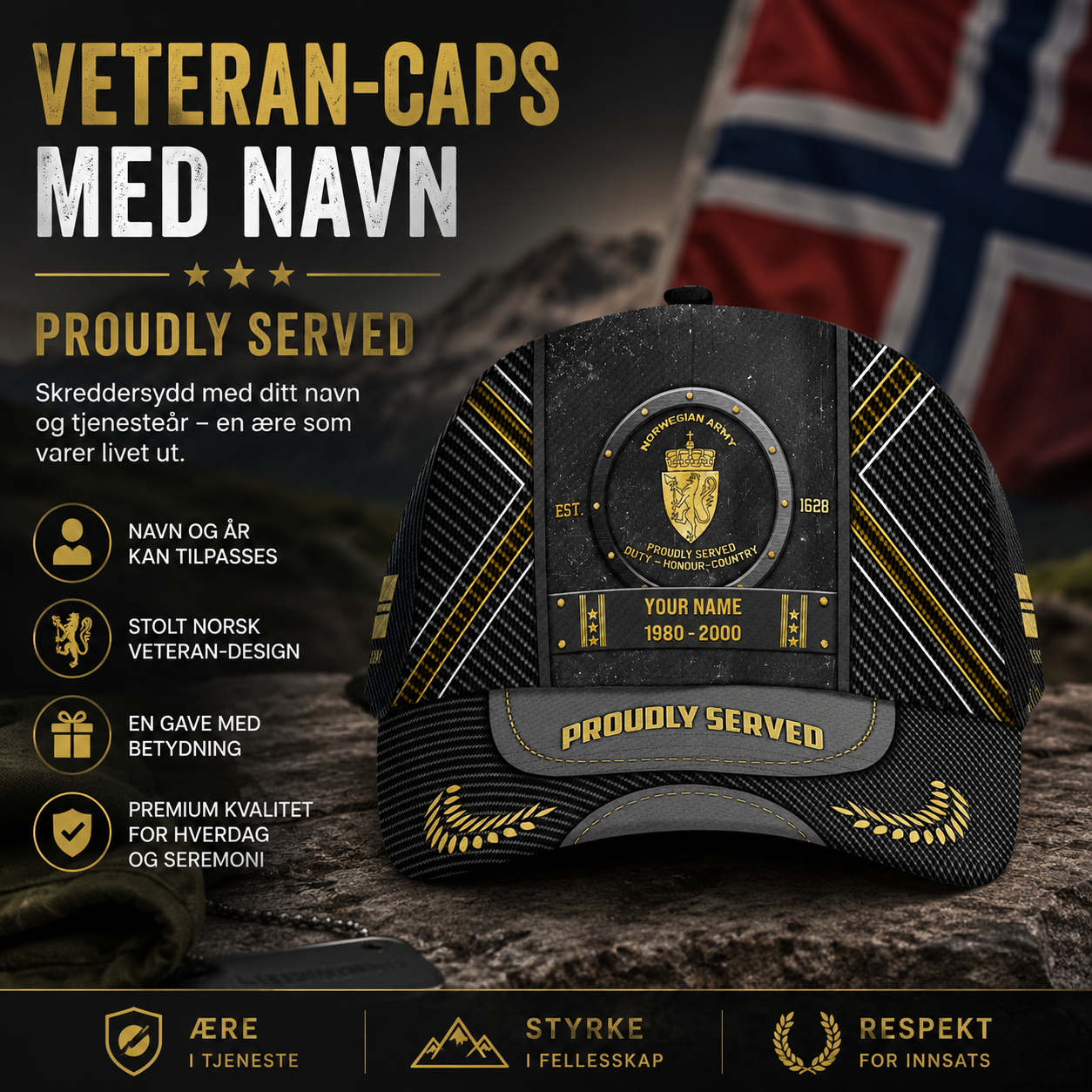 Personalized Rank, Year And Name Norway Soldier/Veterans Baseball Cap - 17429472