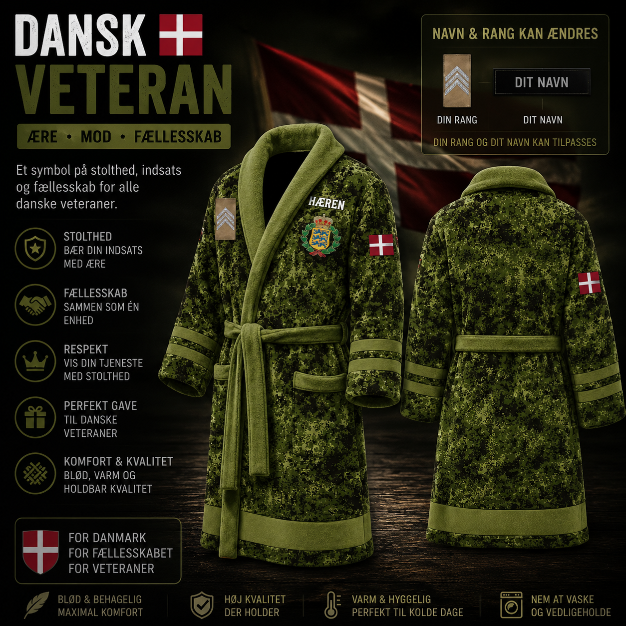 Personalized Rank And Name Denmark Soldier/Veterans Bathrobe - 1764720001