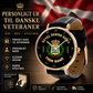 Montre personnalisée en cuir noir cousu pour soldat/vétéran du Danemark avec nom et grade - 0803240001 - Version dorée