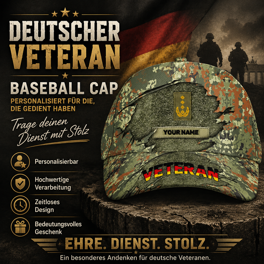 Baseballkappe mit Camouflage-Muster, personalisierbar, mit Rang und Namen, für deutsche Soldaten/Veteranen – 16843680