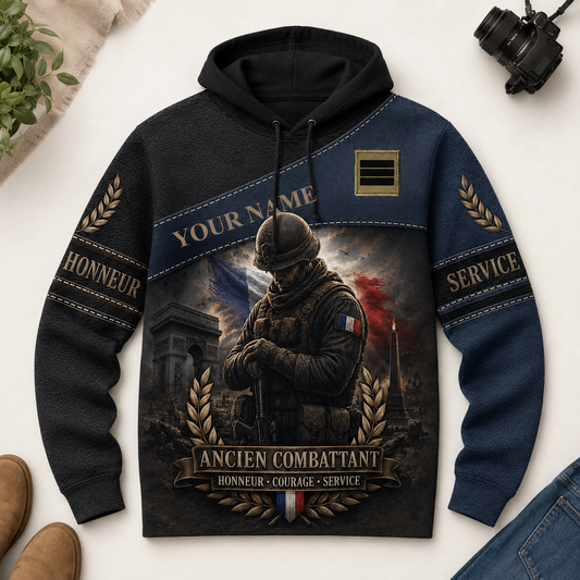 Personalized France Soldier/Veteran with Name & Rank Hoodie All Over Printed - 177880321