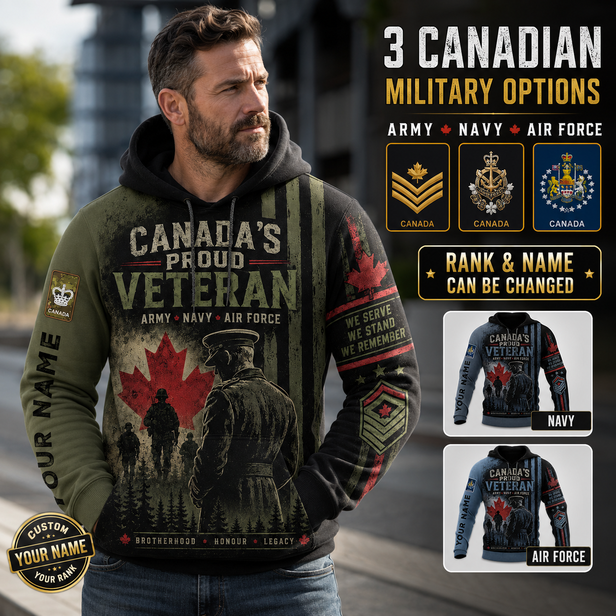 Personalized Canada Soldier/Veteran with Name & Rank Hoodie All Over Printed - TH1779235206