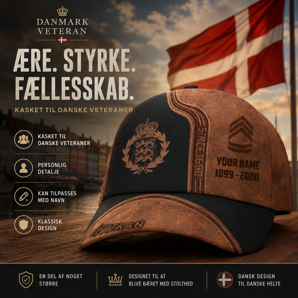 Personalized Rank, Year And Name Denmark Soldier/Veterans Baseball Cap - 17376768