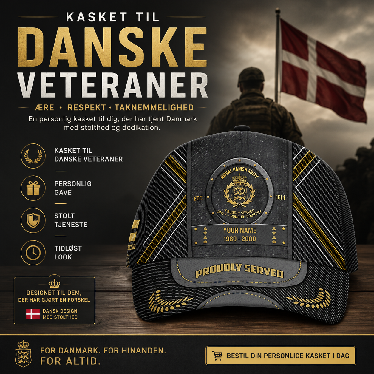 Personalized Rank, Year And Name Denmark Soldier/Veterans Baseball Cap - 17429472