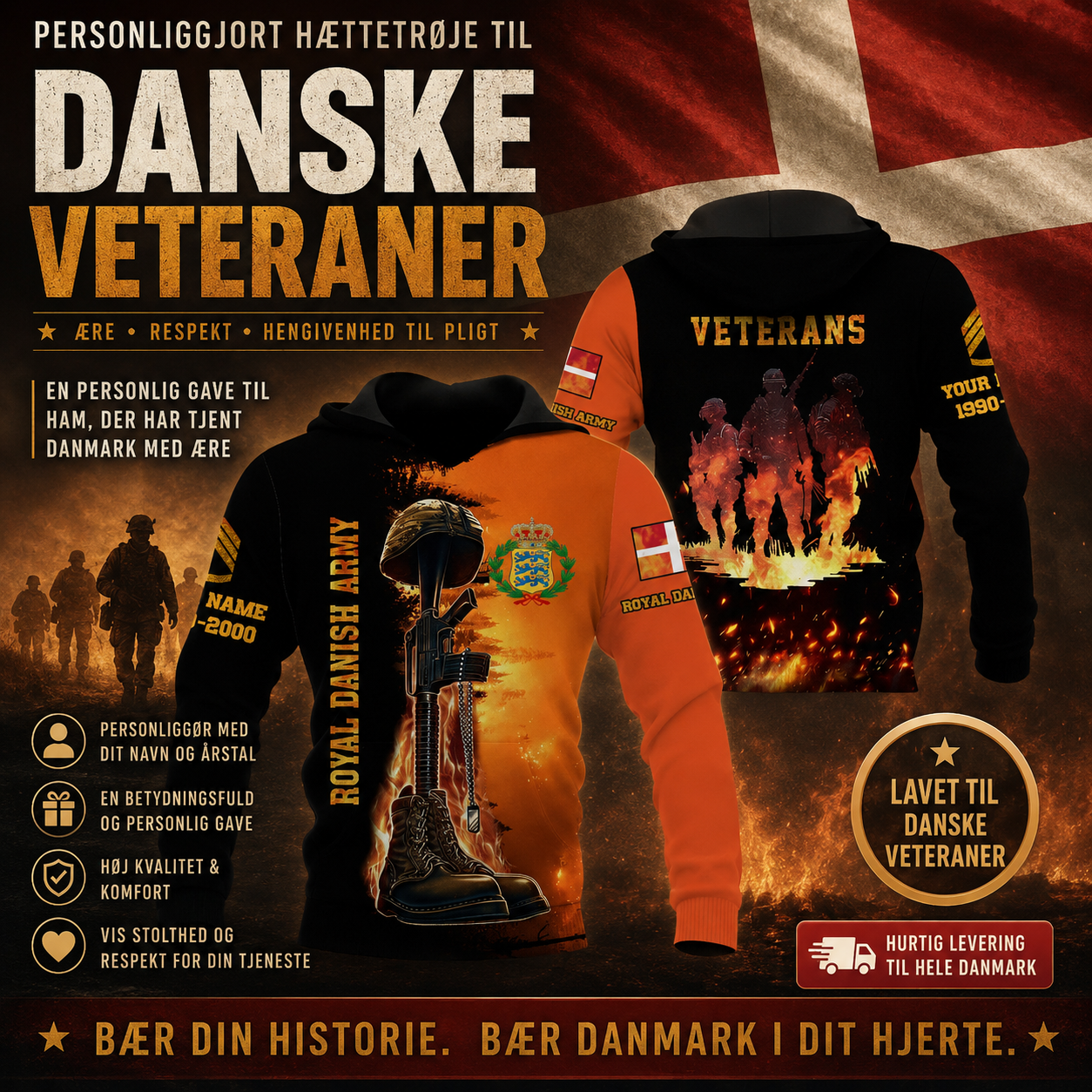 Personalized Denmark Soldier/Veteran Camo with Name, Rank And Year Hoodie All Over Printed - 17284320