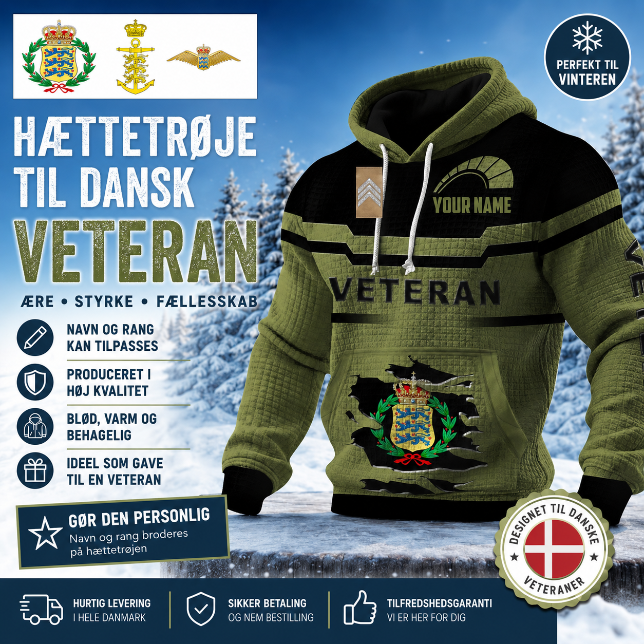 Personalized Denmark Soldier/ Veteran With Rank And Name 3D Waffle Hoodie - 17695584