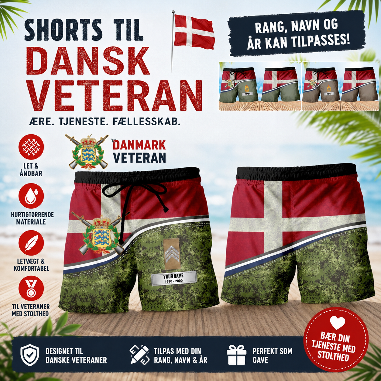Personalized Denmark Soldier/Veteran Camo with Rank, Name & Year Short All Over Printed - 17740512