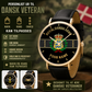 Montre personnalisée en cuir noir cousu pour soldat/vétéran du Danemark avec nom et grade - 0703240001 - Version dorée