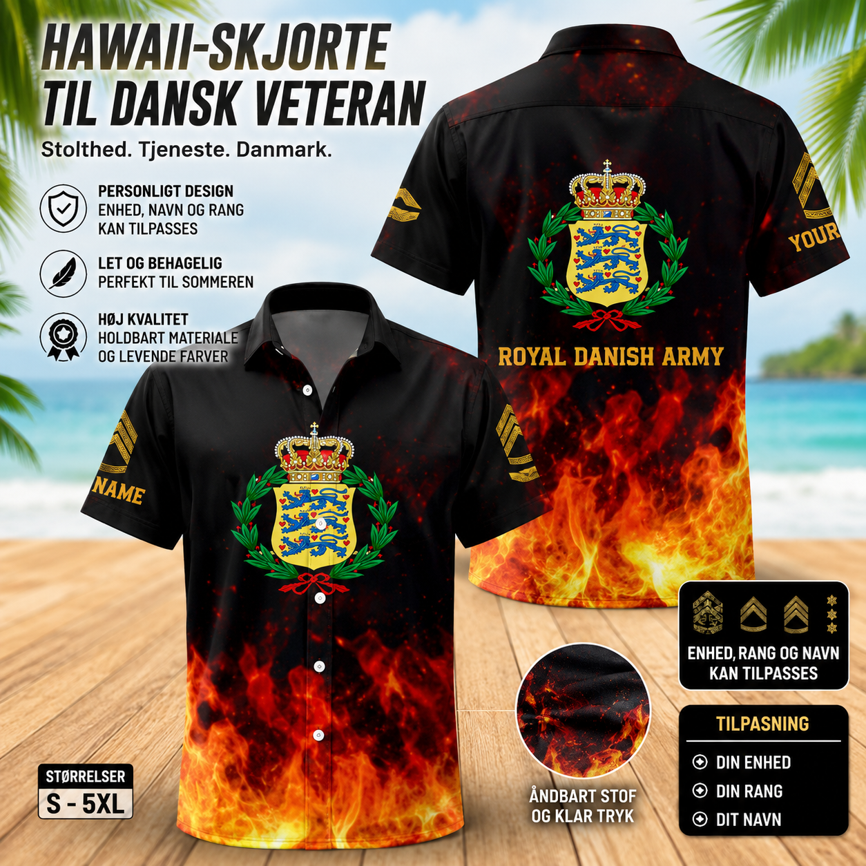 Personalized Denmark Soldier/Veteran Camo with Name, Rank Hawaii All Over Printed - 17259264