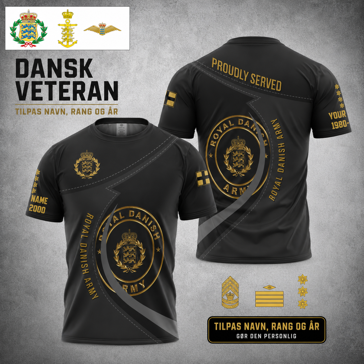 Personalized Denmark Soldier/Veteran Camo with Name, Year and Rank T-Shirt All Over Printed - 17453664
