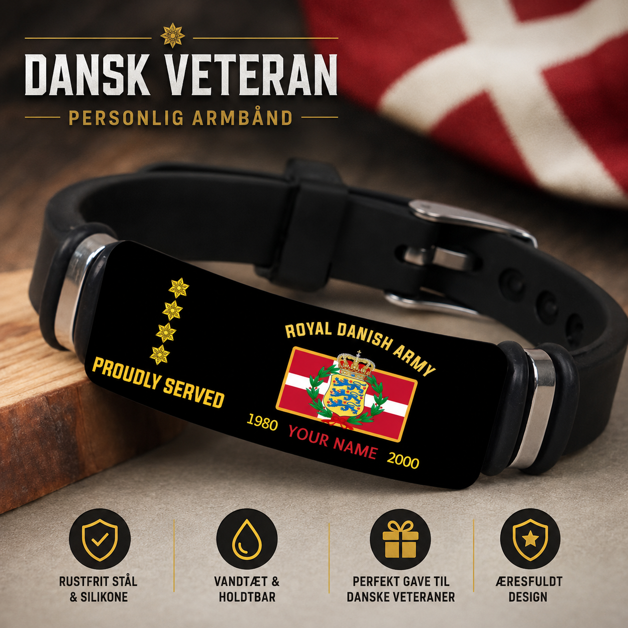 Personalized Denmark Soldier/ Veteran With Rank, Name And Year Bracelet - 17457984