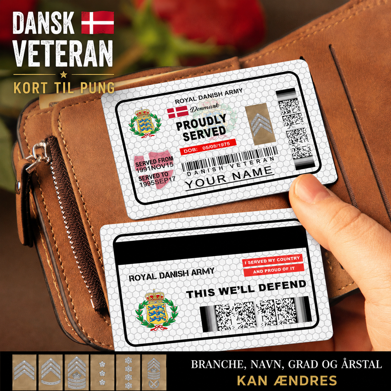 Personalized Denmark Soldier/ Veteran With Rank, Name And Year Aluminum Wallet Card - 17470944