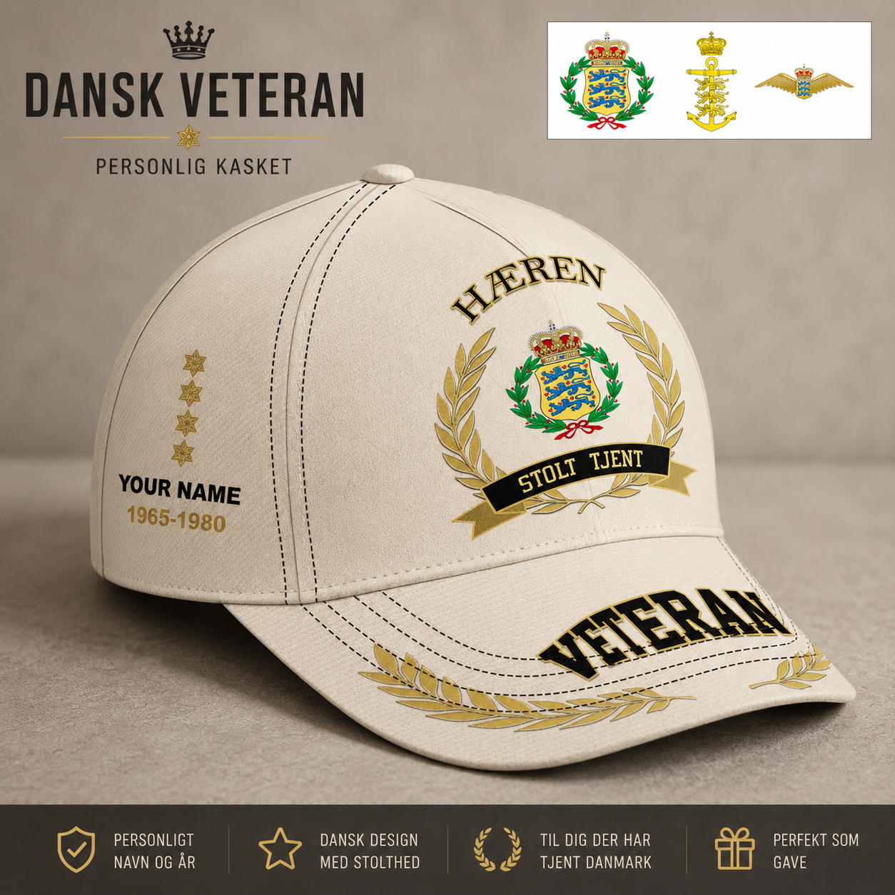Personalized Rank, Year And Name Denmark Soldier/Veterans Baseball Cap - 17536608